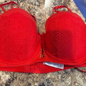 Cacique Vibrant Red Floral Lace Bra